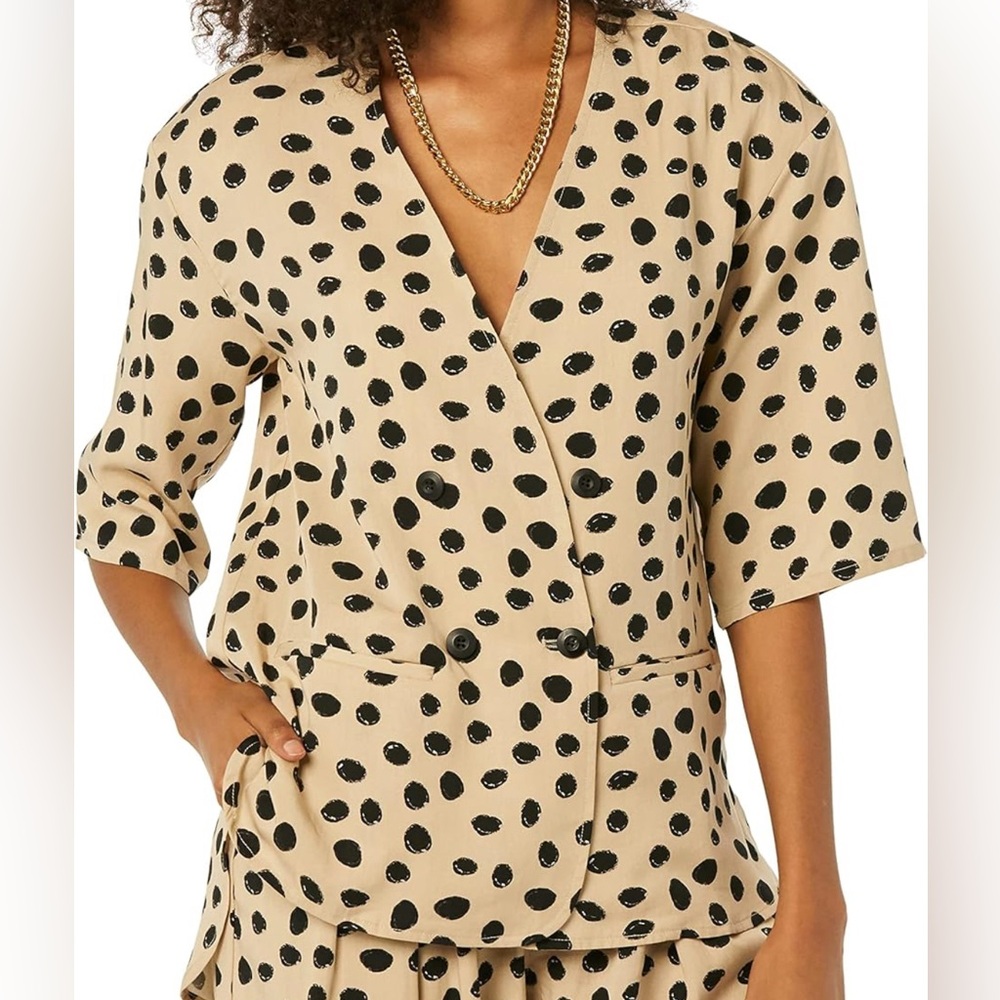 TEREA Andrea Pitter Hummus Dot Double Breasted Blouse XS US 0-2 Lyocell